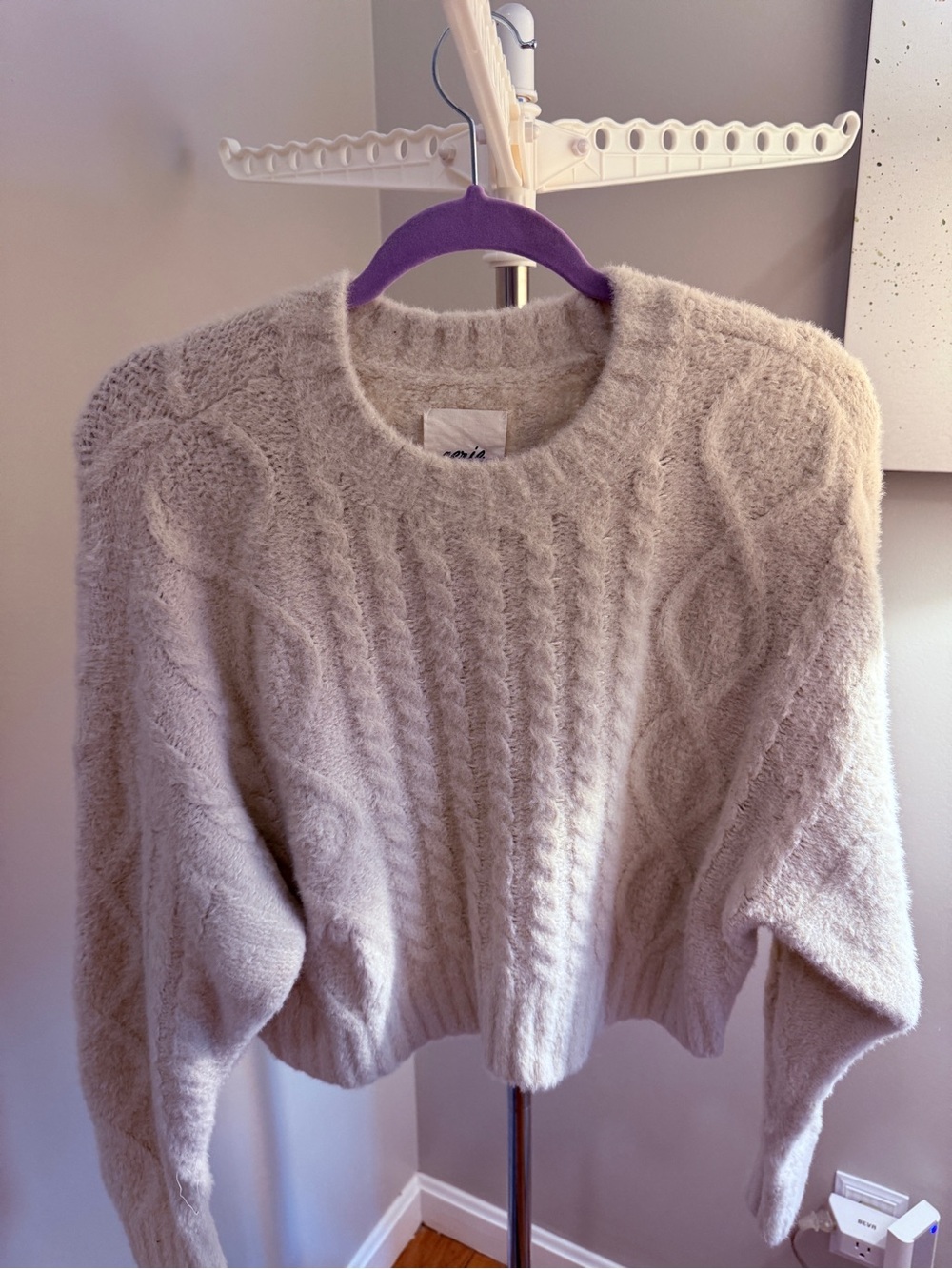 aerie Cream Cable Knit Crewneck Sweater